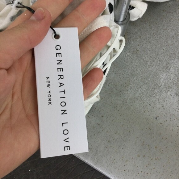 Generation Love Top Hugo Polka Dot Lace Up Linen blend Blouse White black Small - Picture 6 of 8